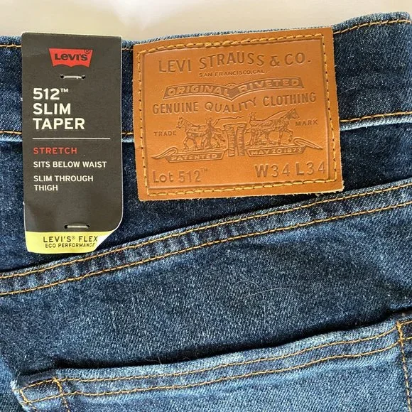 Levi's Premium 512 Slim Taper Fit Flex Men's 34 x 34 NWT Jeans